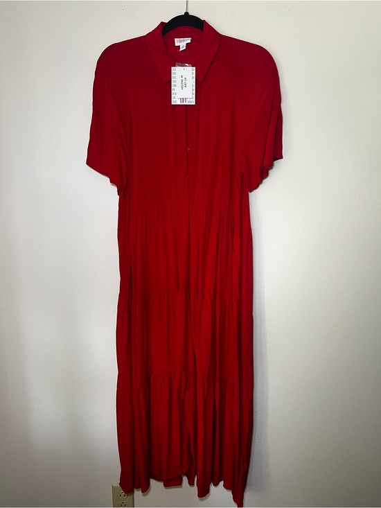 LuLaRoe Dresses & Skirts - LuLaRoe Helene Red Tiered Button-Front Midi Dress